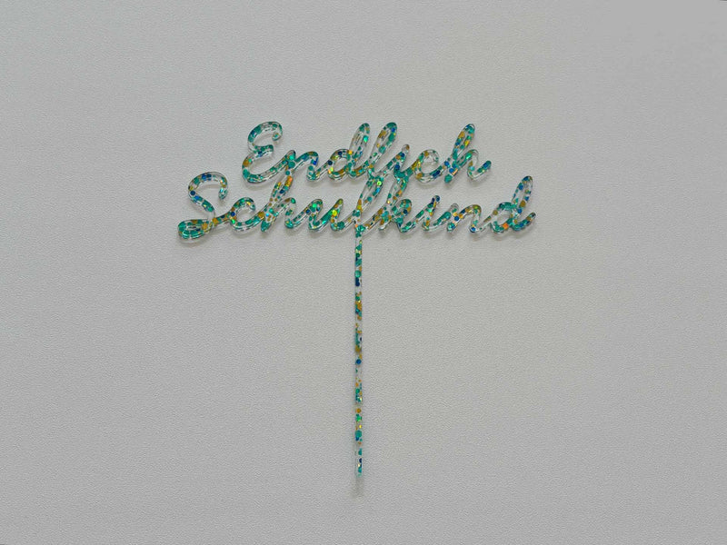 Endlich Schulkind Caketopper aus grün-blau-goldenes Acryl - Freisteller