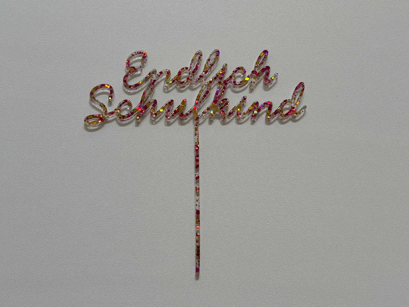 Endlich Schulkind Caketopper aus gold-pinkes Acryl - Freisteller