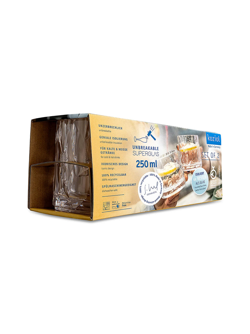 Zwei Whiskeygläser aus Kunststoff, mit Verpackung
