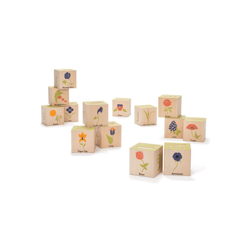 Holzbausteine mit Blumen