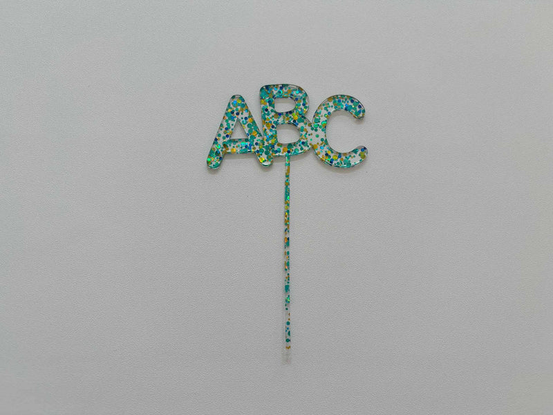 ABC blau grün gold Glitzer Acryl Caketopper Freisteller