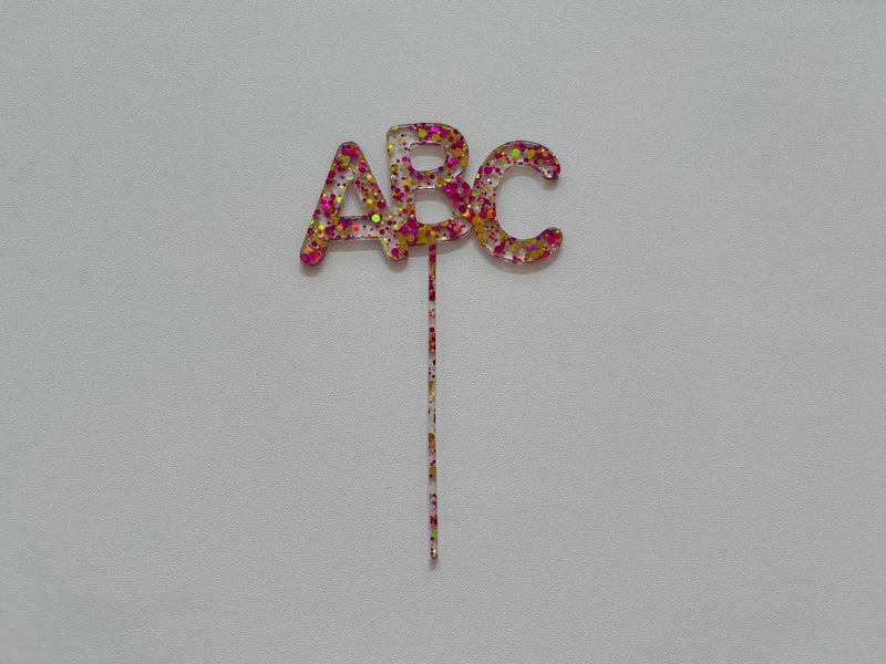 ABC pink gold Glitzer Acryl Caketopper Freisteller