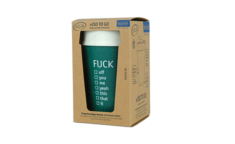 Fuck Kaffeebecher in der Verpackung als Freisteller